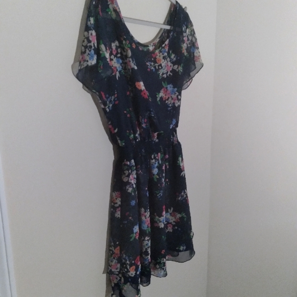 Express Sheer Dark Blue Floral Dress Flowy Soft Girl Whimsigoth Fairygoth Med. - Picture 15 of 16